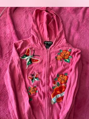 Pink Embroidered Hoodie Jacket